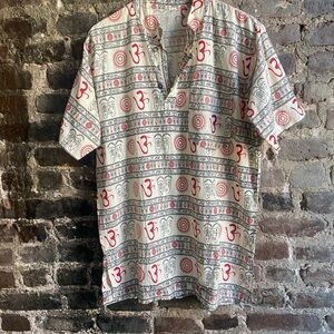 Ohm Sign L/XL Men’s Shirt Coconut Buttons Short Sleeve Nepal Hindu